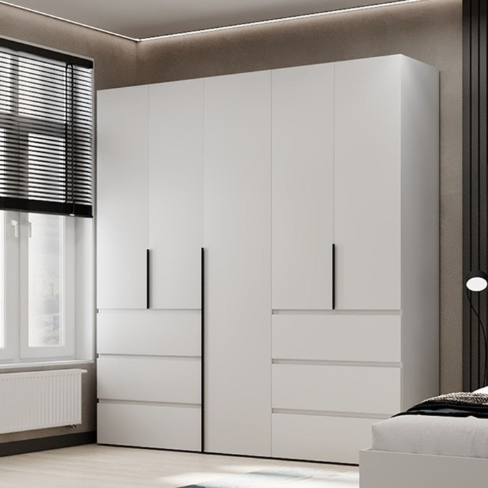 5-door wardrobe with 6 drawers Averon №3 200x220x50 cm White