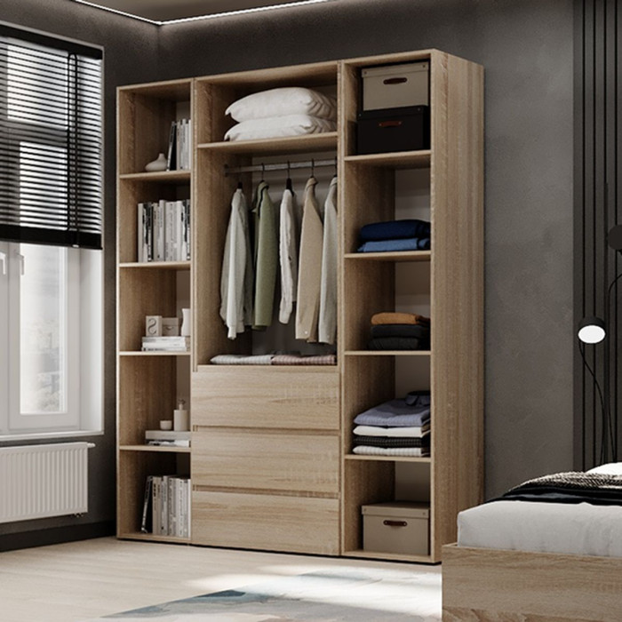 3-door wardrobe with 3 drawers and 5 shelves Averon №8 160x220x50 cm Sonoma Oak