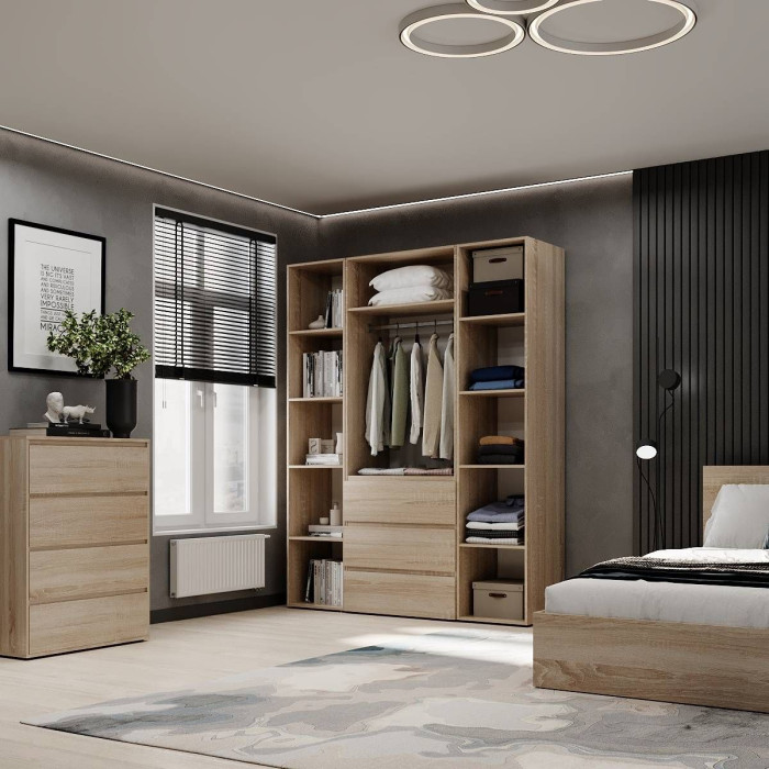 3-door wardrobe with 3 drawers and 5 shelves Averon №8 160x220x50 cm Sonoma Oak