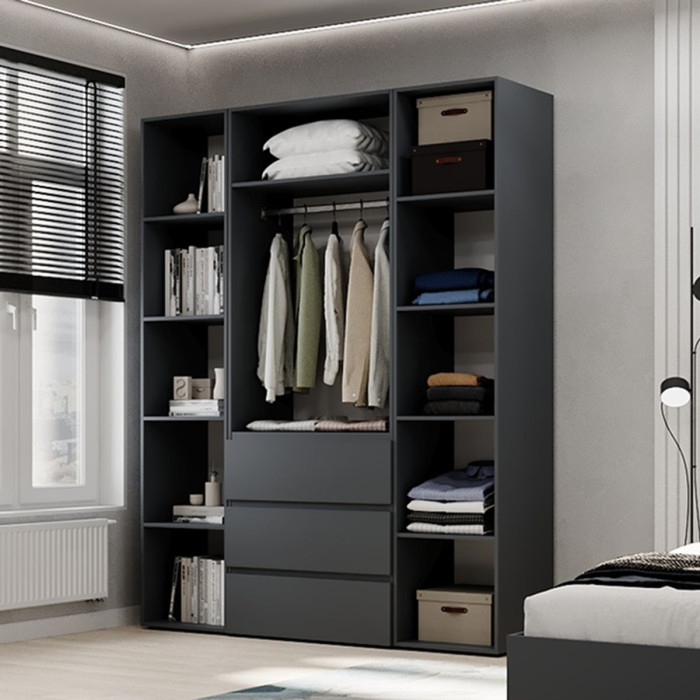 3-door wardrobe with 3 drawers and 5 shelves Averon №8 160x220x50 cm Graphite
