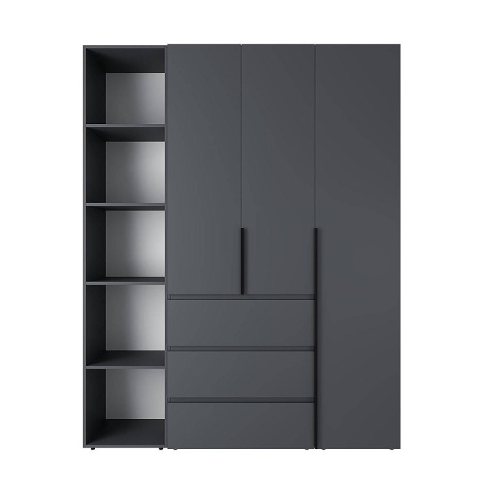 3-door wardrobe with 3 drawers and 5 shelves Averon №8 160x220x50 cm Graphite