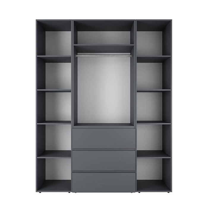 3-door wardrobe with 3 drawers and 5 shelves Averon №8 160x220x50 cm Graphite