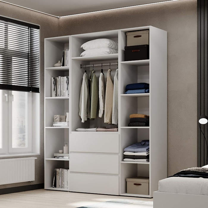 3-door wardrobe with 3 drawers and 5 shelves Averon №8 160x220x50 cm White