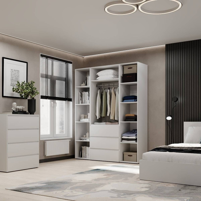 3-door wardrobe with 3 drawers and 5 shelves Averon №8 160x220x50 cm White