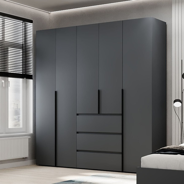 5-door wardrobe with 3 drawers Averon №4 200x220x50 cm Graphite