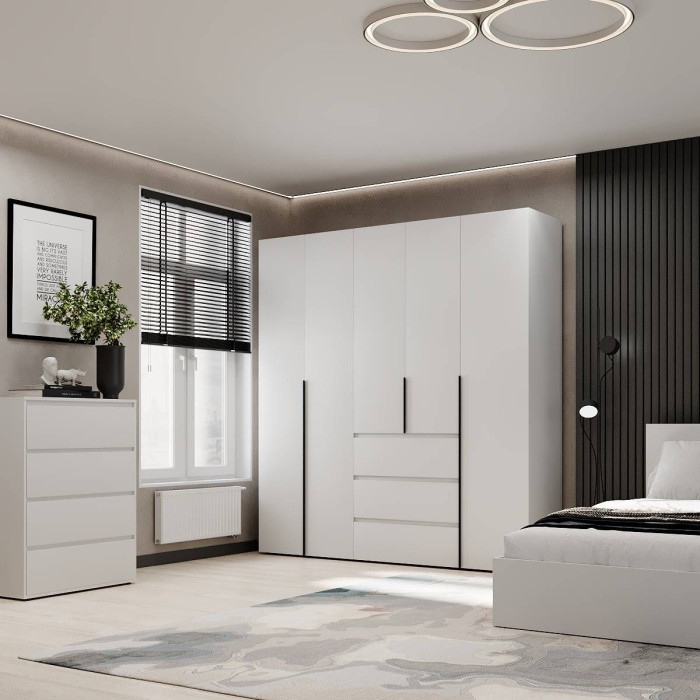 5-door wardrobe with 3 drawers Averon №4 200x220x50 cm White