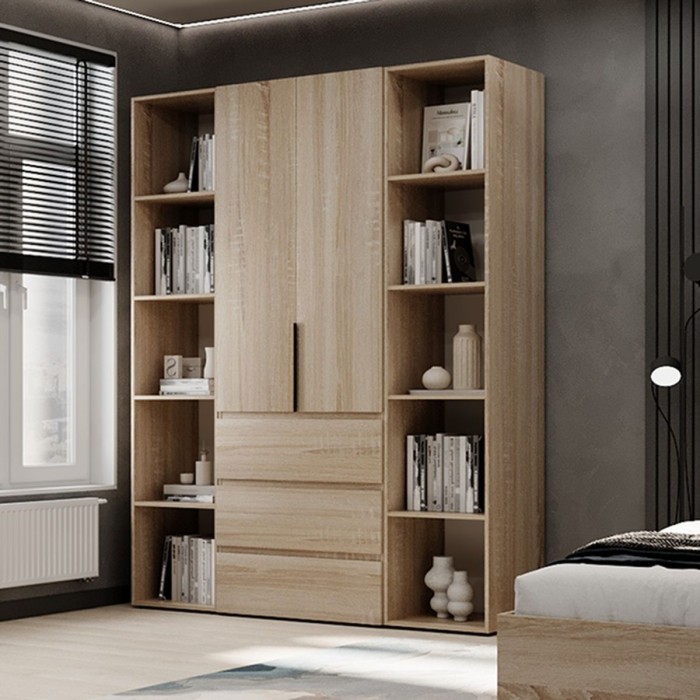 2-door wardrobe with 3 drawers and 10 shelves Averon №9 160x220x50 cm Sonoma Oak