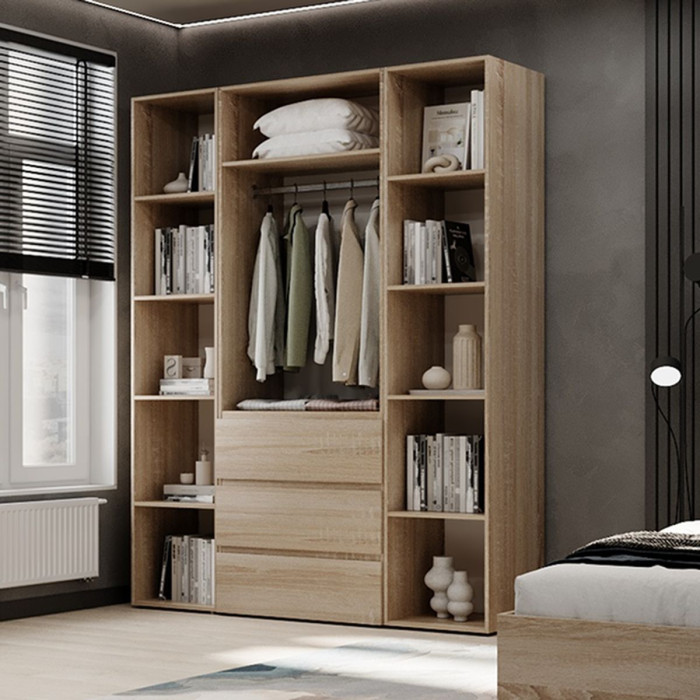 2-door wardrobe with 3 drawers and 10 shelves Averon №9 160x220x50 cm Sonoma Oak