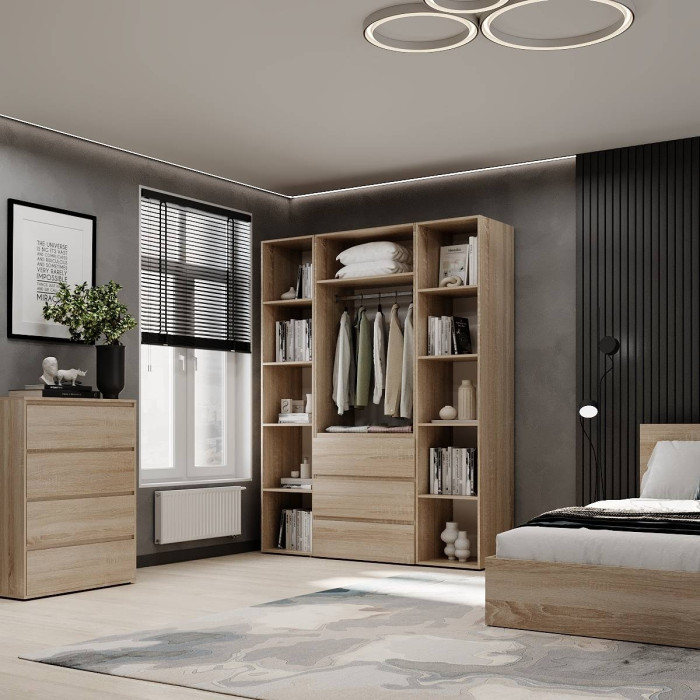 2-door wardrobe with 3 drawers and 10 shelves Averon №9 160x220x50 cm Sonoma Oak