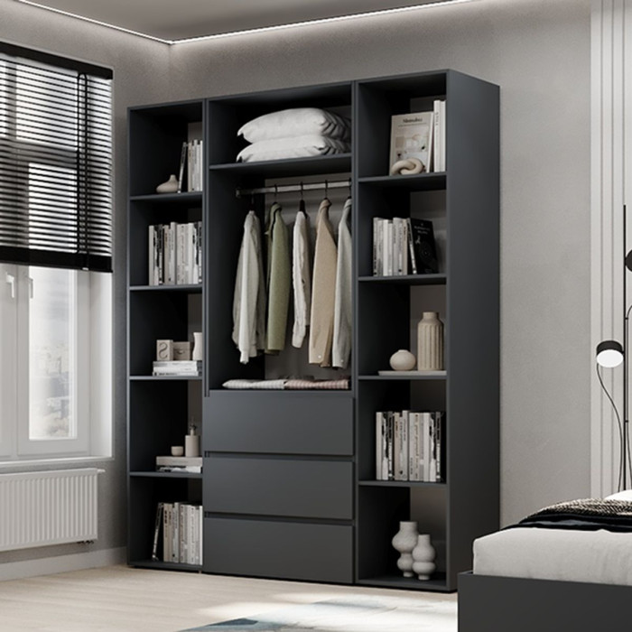 2-door wardrobe with 3 drawers and 10 shelves Averon №9 160x220x50 cm Graphite