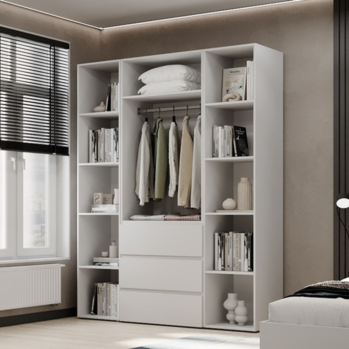 2-door wardrobe with 3 drawers and 10 shelves Averon №9 160x220x50 cm White