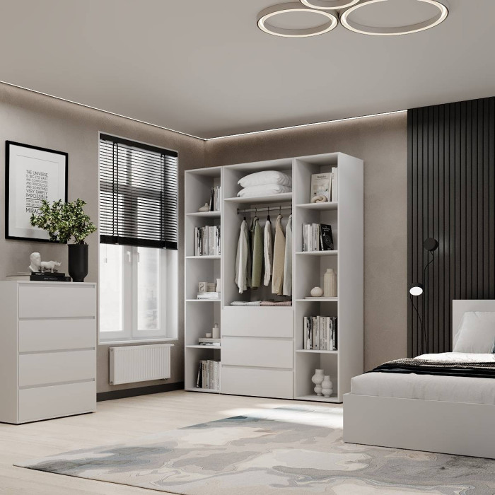 2-door wardrobe with 3 drawers and 10 shelves Averon №9 160x220x50 cm White