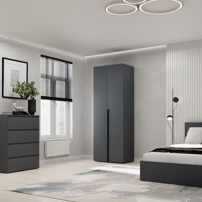 2-door wardrobe with clothes rail Averon №21 80x220x50 cm Graphite