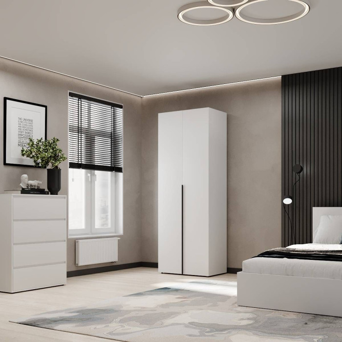 2-door wardrobe with hanging rail and shelves Averon №13 80x220x50 cm White