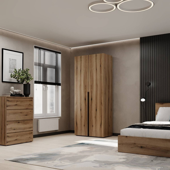 2-door wardrobe with hanging rail and shelves Averon №13 80x220x50 cm Oak Evoke Coast