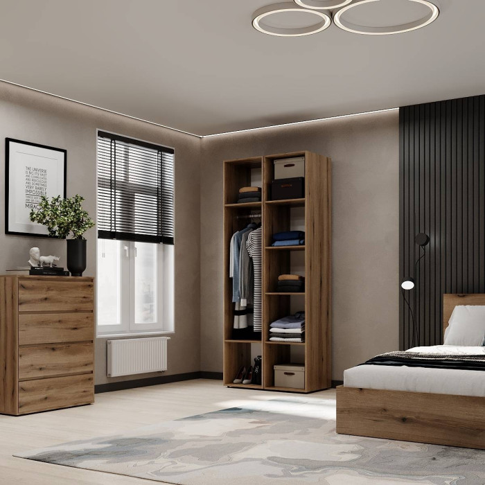 2-door wardrobe with hanging rail and shelves Averon №13 80x220x50 cm Oak Evoke Coast