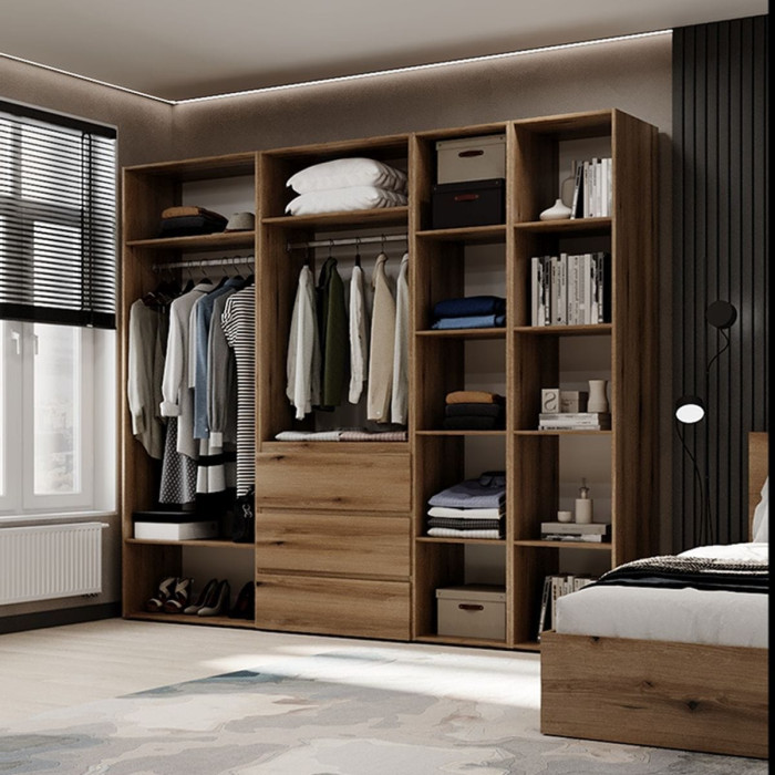 5-door wardrobe with 3 drawers and 5 shelves Averon №14 240x220x50 cm Oak Evoke Coast
