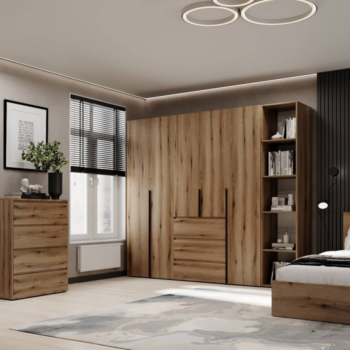 5-door wardrobe with 3 drawers and 5 shelves Averon №14 240x220x50 cm Oak Evoke Coast