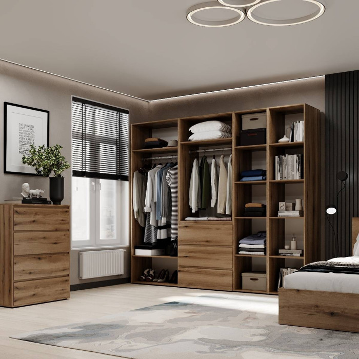 5-door wardrobe with 3 drawers and 5 shelves Averon №14 240x220x50 cm Oak Evoke Coast