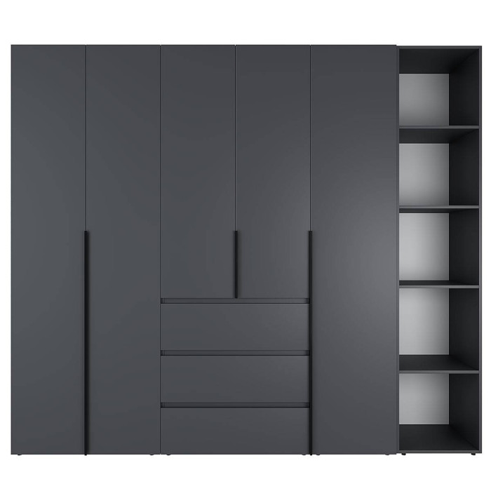5-door wardrobe with 3 drawers and 5 shelves Averon №14 240x220x50 cm Graphite