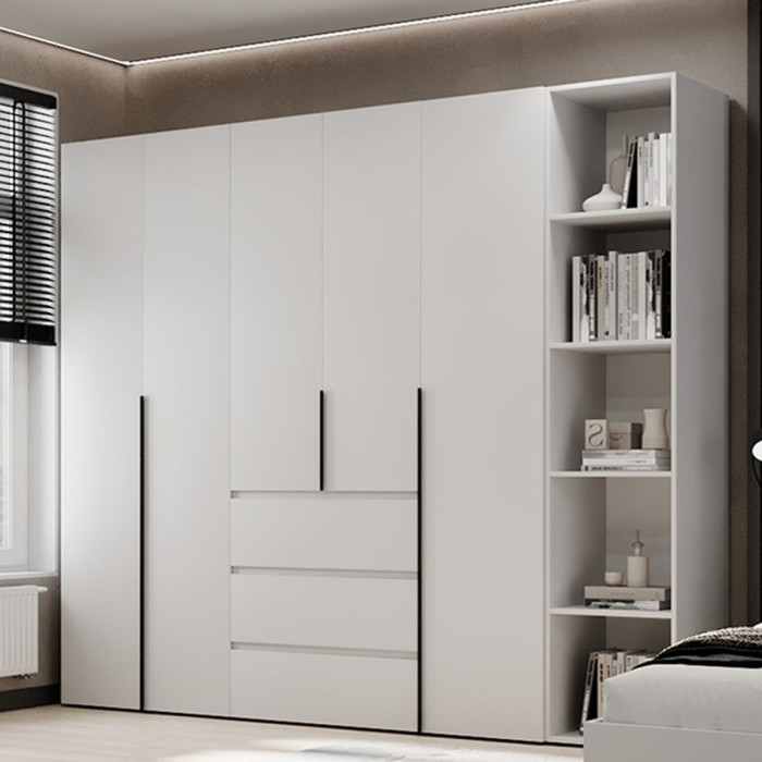 5-door wardrobe with 3 drawers and 5 shelves Averon №14 240x220x50 cm White