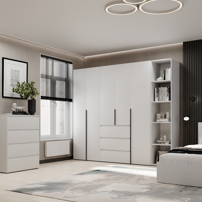 5-door wardrobe with 3 drawers and 5 shelves Averon №14 240x220x50 cm White