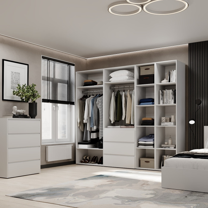 5-door wardrobe with 3 drawers and 5 shelves Averon №14 240x220x50 cm White