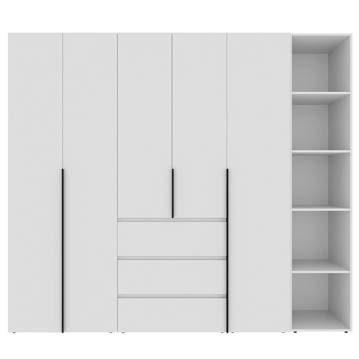 5-door wardrobe with 3 drawers and 5 shelves Averon №14 240x220x50 cm White