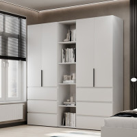 4-door wardrobe with 6 drawers and 5 shelves Averon №6 200x220x50 cm White