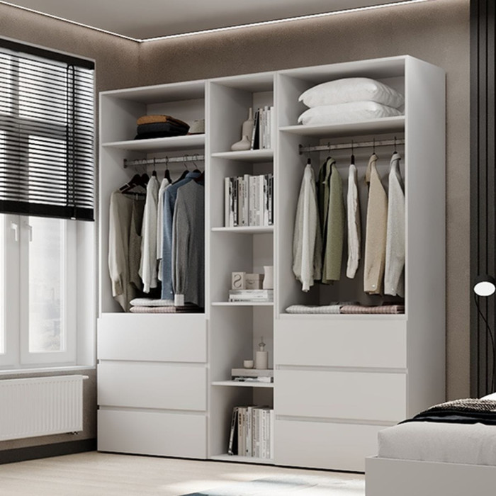 4-door wardrobe with 6 drawers and 5 shelves Averon №6 200x220x50 cm White