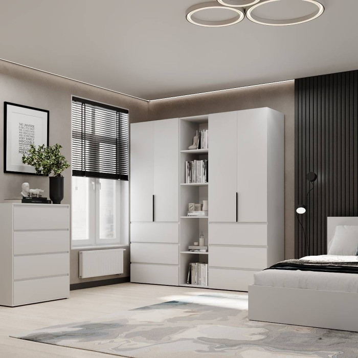 4-door wardrobe with 6 drawers and 5 shelves Averon №6 200x220x50 cm White