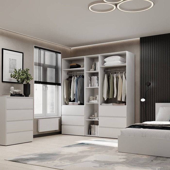 4-door wardrobe with 6 drawers and 5 shelves Averon №6 200x220x50 cm White