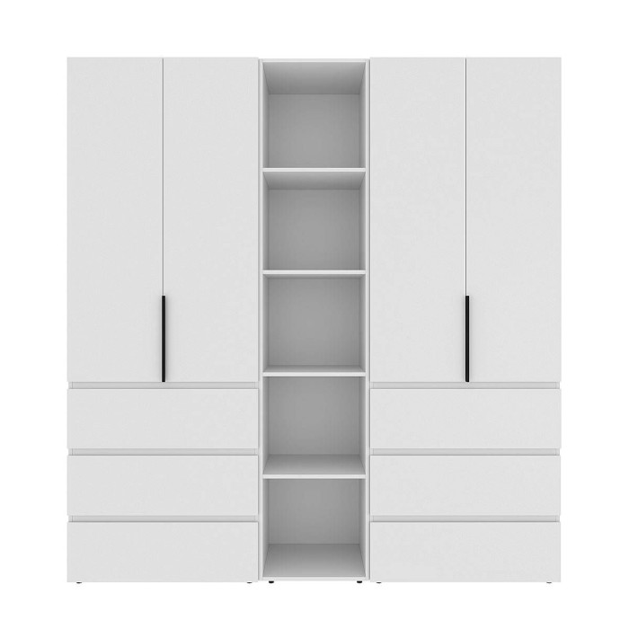 4-door wardrobe with 6 drawers and 5 shelves Averon №6 200x220x50 cm White