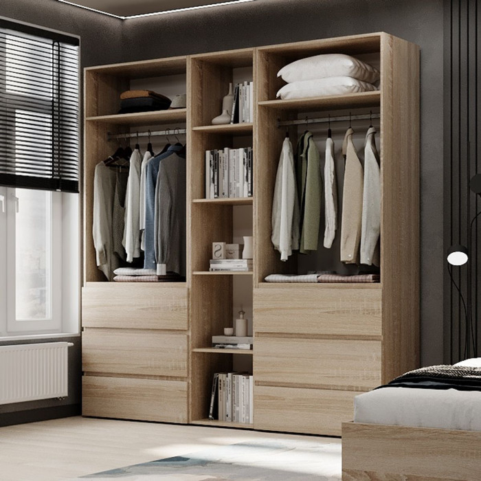 4-door wardrobe with 6 drawers and 5 shelves Averon №6 200x220x50 cm Sonoma Oak
