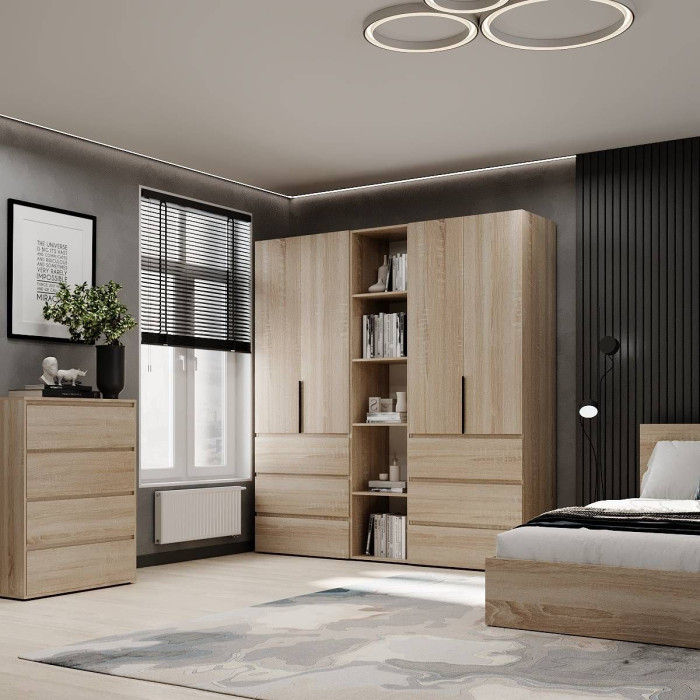 4-door wardrobe with 6 drawers and 5 shelves Averon №6 200x220x50 cm Sonoma Oak