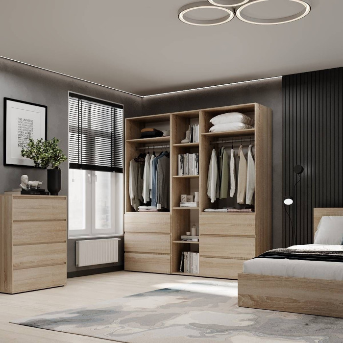 4-door wardrobe with 6 drawers and 5 shelves Averon №6 200x220x50 cm Sonoma Oak