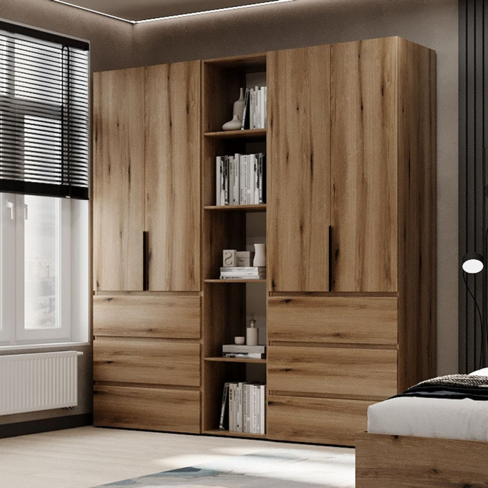 4-door wardrobe with 6 drawers and 5 shelves Averon №6 200x220x50 cm Oak Evoke Coast