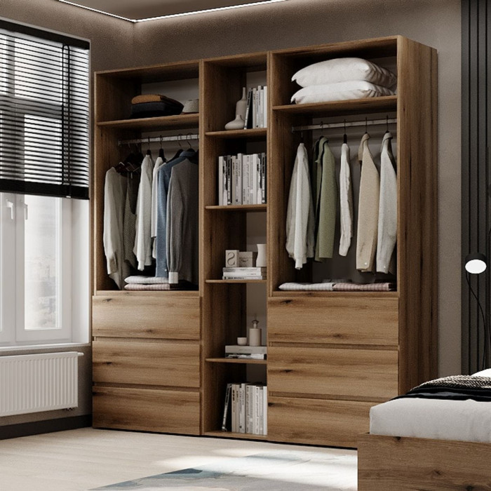 4-door wardrobe with 6 drawers and 5 shelves Averon №6 200x220x50 cm Oak Evoke Coast