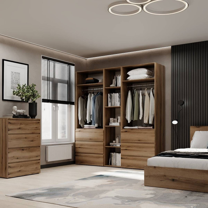 4-door wardrobe with 6 drawers and 5 shelves Averon №6 200x220x50 cm Oak Evoke Coast