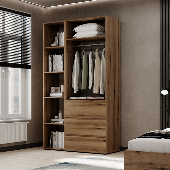 2-door wardrobe with 3 drawers and 5 shelves Averon No. 7 120x220x50 cm Oak Evoke Coast
