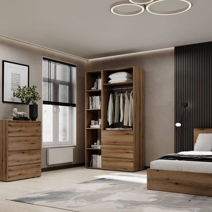 2-door wardrobe with 3 drawers and 5 shelves Averon No. 7 120x220x50 cm Oak Evoke Coast