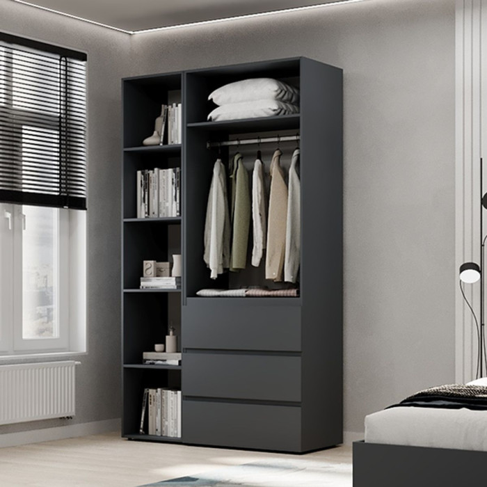2-door wardrobe with 3 drawers and 5 shelves Averon No. 7 120x220x50 cm Graphite