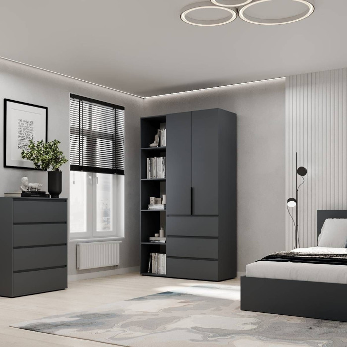 2-door wardrobe with 3 drawers and 5 shelves Averon No. 7 120x220x50 cm Graphite