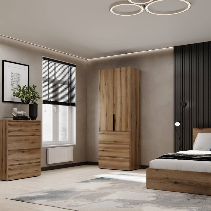 2-door wardrobe with 3 drawers Averon №22 80x220x50 cm Oak Evoke Coast