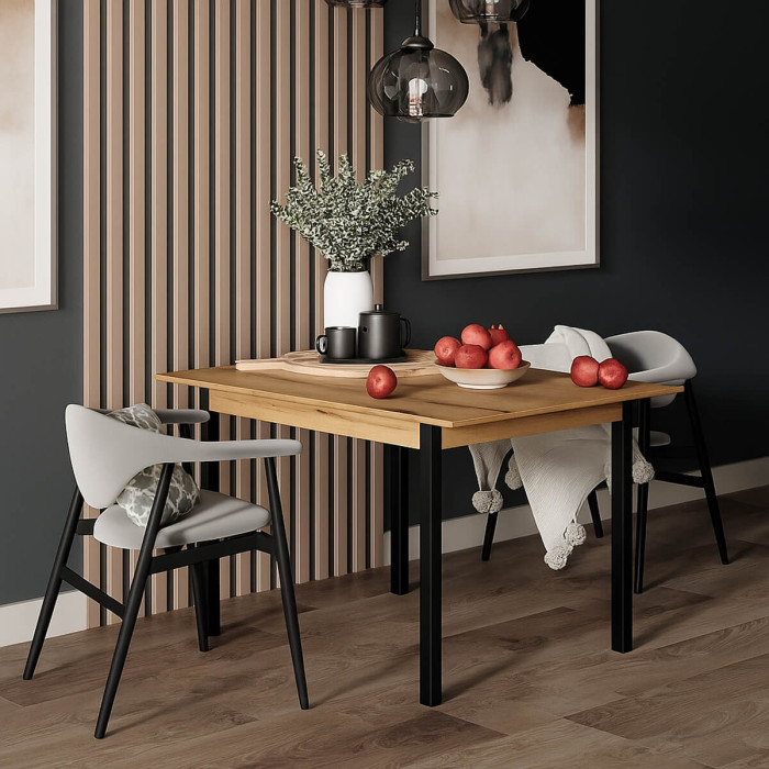Extendable kitchen table Lunch 90*60/120 Oak Evoke Coast/Black legs