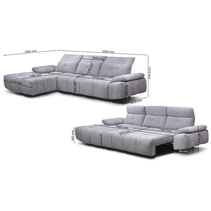 Premium corner sofa bed with adjustable headrests