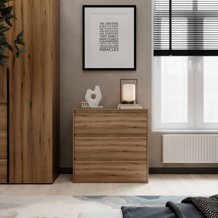 Averon chest of drawers with 3 drawers 80×42×79 cm Oak Evoke Coast