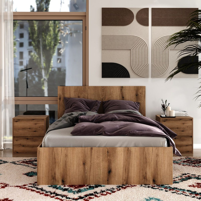 Łóżko dwuosobowe Averon 140×200 cm Dąb Evoke Coast